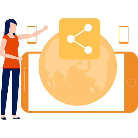Mujer explicando cómo compartir datos  Ilustración