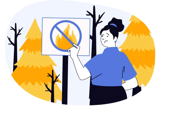 Mujer explicando el desastre del incendio forestal  Ilustración