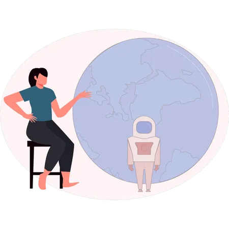 Mujer explicando el mundo del astronauta  Illustration