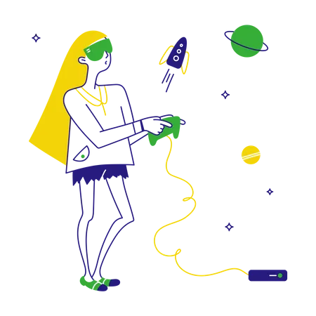 Mujer explora el espacio en el juego  Ilustración