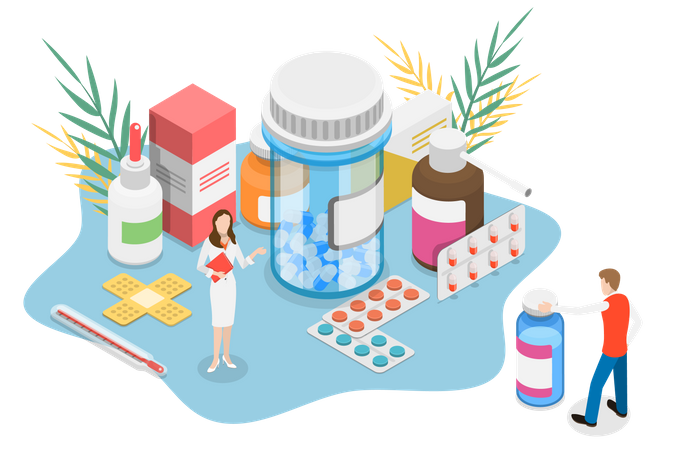 Farmacéutica en la farmacia  Ilustración
