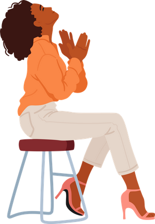 Mujer feliz aplaudiendo mientras está sentada en una silla  Ilustración