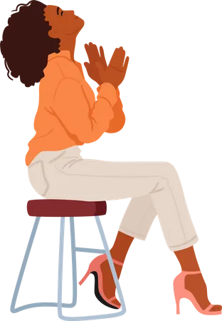 Mujer feliz aplaudiendo mientras está sentada en una silla  Ilustración