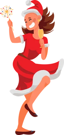 Mujer feliz bailando y celebrando la fiesta de Navidad  Ilustración