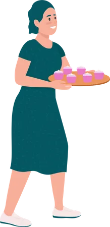 Mujer feliz con pastelitos  Ilustración
