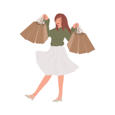 Mujer feliz después de ir de compras  Ilustración