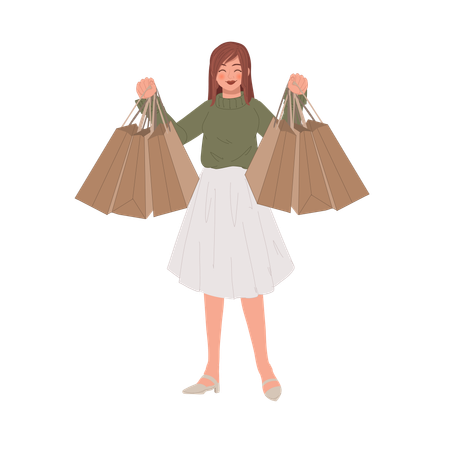 Mujer feliz después de ir de compras  Ilustración