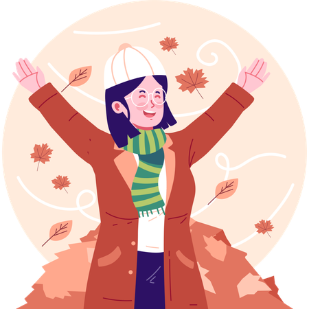 Mujer feliz en traje de otoño  Ilustración