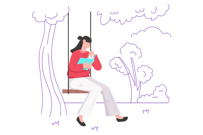 Mujer feliz leyendo un libro  Ilustración
