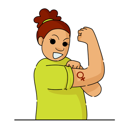 Mujer feliz mostrando un brazo fuerte  Ilustración