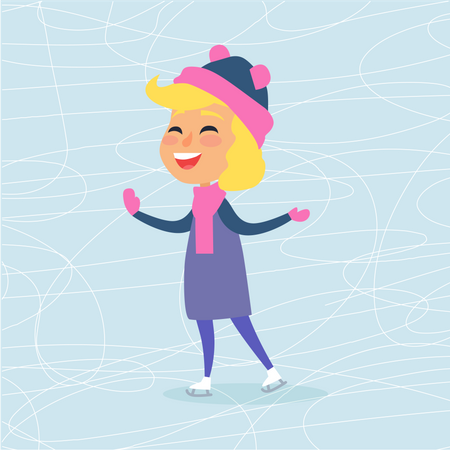 Mujer feliz Persona en pista de hielo en invierno  Ilustración
