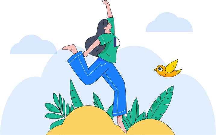 Mujer feliz sonriendo y saltando en el aire  Illustration