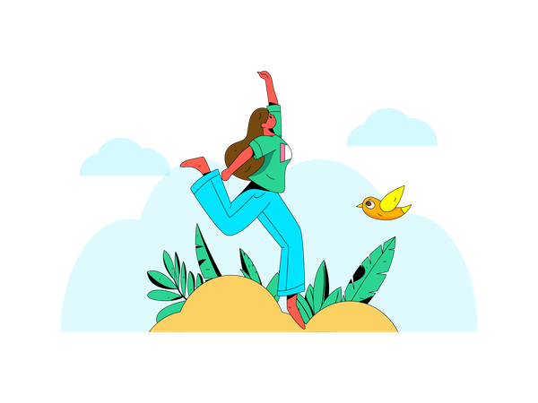 Mujer feliz sonriendo y saltando en el aire  Illustration