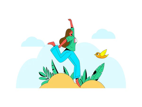 Mujer feliz sonriendo y saltando en el aire  Illustration