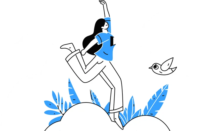 Mujer feliz sonriendo y saltando en el aire  Illustration