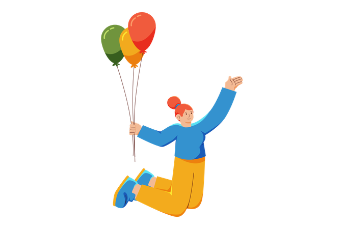 Mujer feliz sosteniendo globo  Ilustración