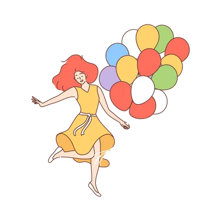 Mujer feliz sosteniendo globo  Ilustración