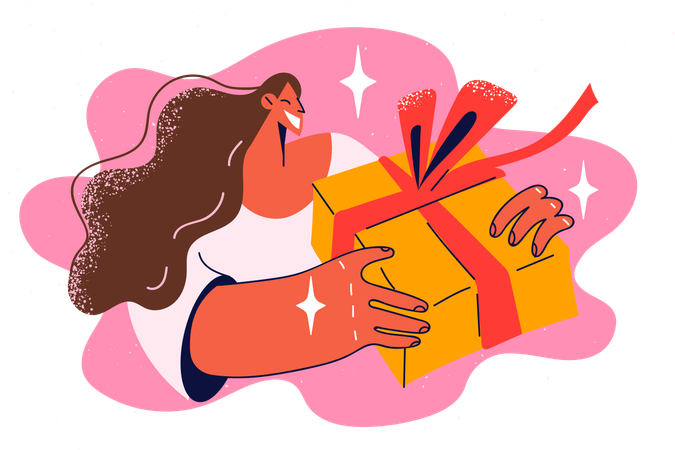 Mujer feliz sosteniendo regalo  Ilustración