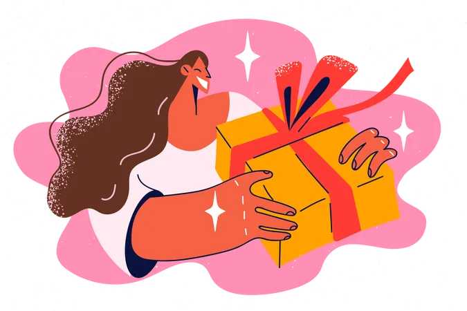 Mujer feliz sosteniendo regalo  Ilustración