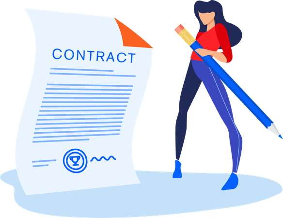 Mujer firma contrato comercial  Illustration