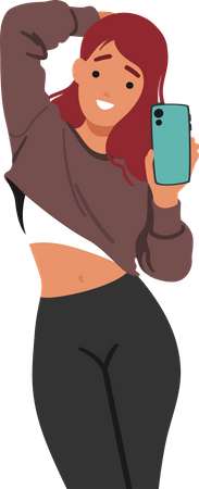 Mujer fitness capturando su progreso de entrenamiento con selfie en el gimnasio  Illustration
