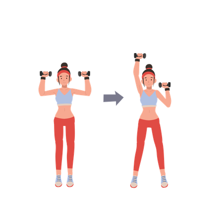 Mujer fitness realizando entrenamiento con mancuernas para mejorar la fuerza y la resistencia  Ilustración
