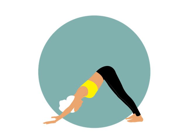 Mujer fitness haciendo Adho Mukha Svanasana  Ilustración