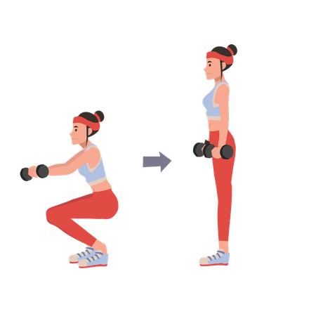Mujer fitness realizando entrenamiento con mancuernas para mejorar la fuerza y la resistencia  Ilustración