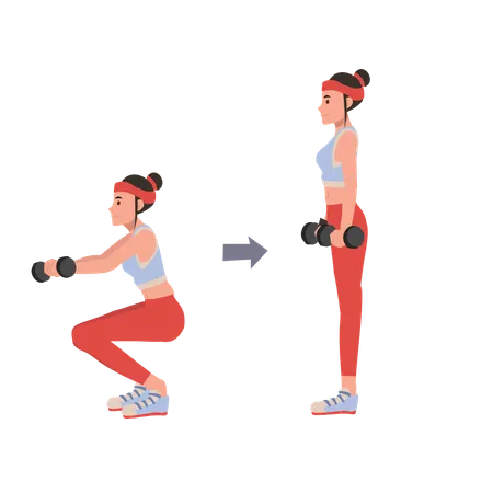 Mujer fitness realizando entrenamiento con mancuernas para mejorar la fuerza y la resistencia  Ilustración