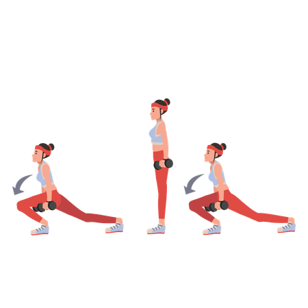 Mujer fitness realizando entrenamiento con mancuernas para mejorar la fuerza y la resistencia  Ilustración