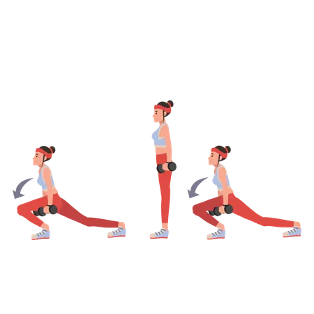 Mujer fitness realizando entrenamiento con mancuernas para mejorar la fuerza y la resistencia  Ilustración