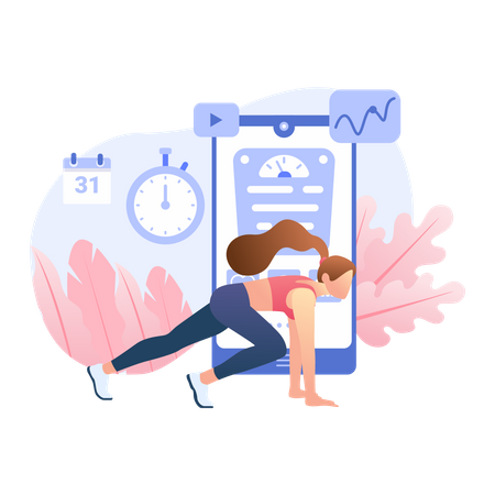 Mujer fitness haciendo ejercicios de gimnasio  Illustration