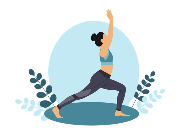 Mujer fitness haciendo yoga matutino  Ilustración