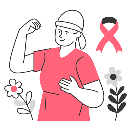 Mujer flexiona el brazo para empoderarse contra el cáncer de mama  Ilustración