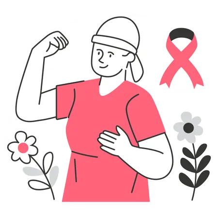 Mujer flexiona el brazo para empoderarse contra el cáncer de mama  Ilustración