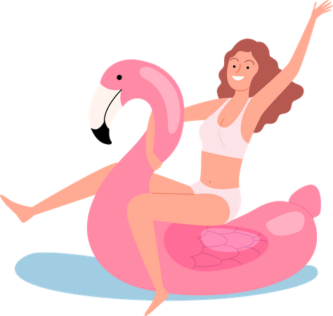Mujer flotando sobre un pato de goma  Ilustración