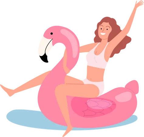 Mujer flotando sobre un pato de goma  Ilustración