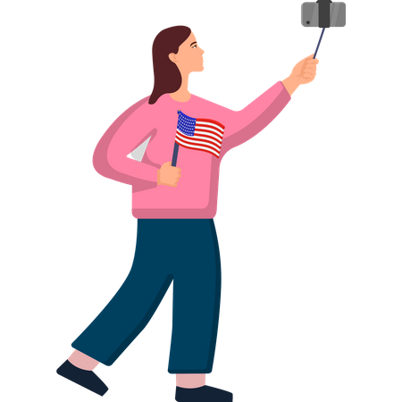 Mujer fotografiando la bandera de Estados Unidos  Ilustración