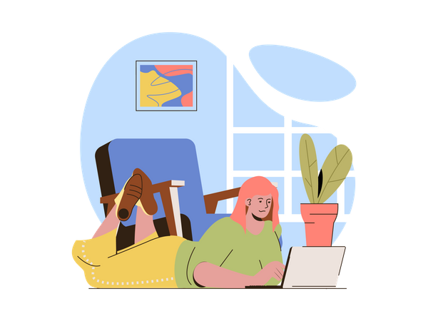 Mujer independiente durmiendo y trabajando desde casa  Ilustración