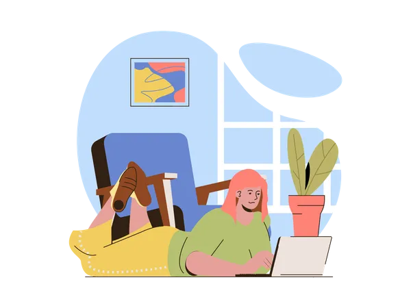 Mujer independiente durmiendo y trabajando desde casa  Ilustración