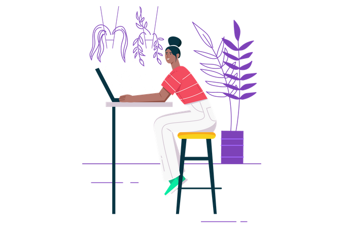 Mujer independiente trabajando en la oficina  Ilustración