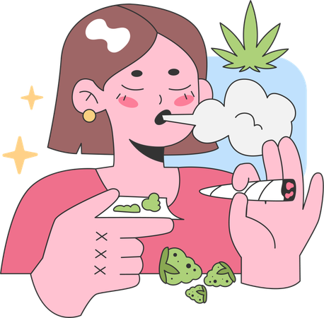 Mujer fumando cigarrillo de marihuana  Ilustración