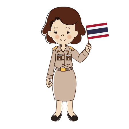 Funcionaria del gobierno sostiene la bandera tailandesa  Ilustración
