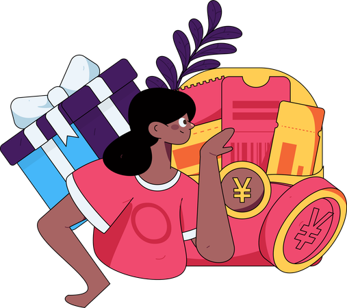 Mujer gana cupones con compras digitales  Ilustración