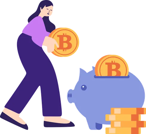 Mujer ganando recompensa en criptomonedas  Ilustración