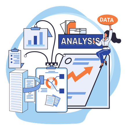 Mujer trabajando en la gestión de datos  Ilustración