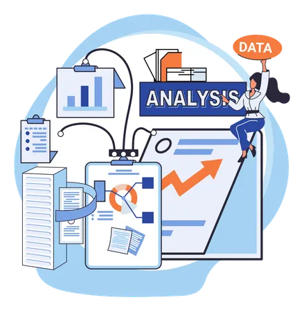 Mujer trabajando en la gestión de datos  Ilustración