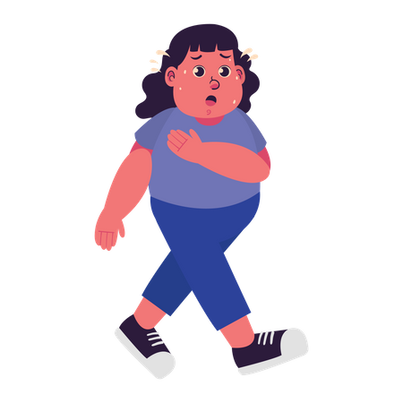 Mujer gorda caminando y sudando  Ilustración