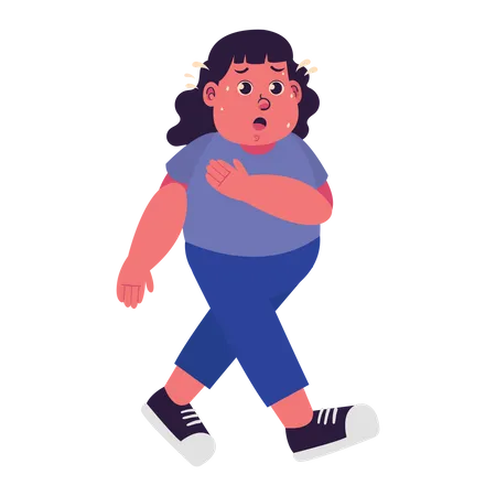 Mujer gorda caminando y sudando  Ilustración