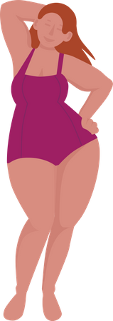 Mujer gorda vistiendo trajes de baño  Ilustración